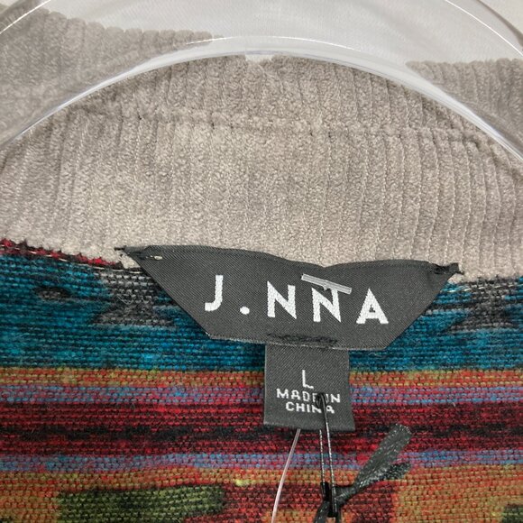 New J. NNA Large Gray Corduroy Tribal Southwestern Print Oversized Shirt Jacket - Picture 2 of 9